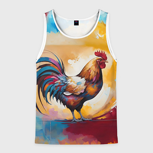 Мужская майка без рукавов Петух на ярком фоне / 3D-Белый – фото 1