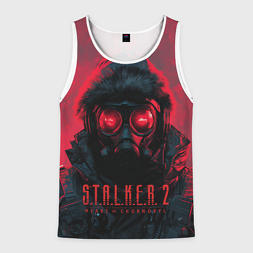 Мужская майка без рукавов Stalker 2 в противогазе / 3D-Белый – фото 1