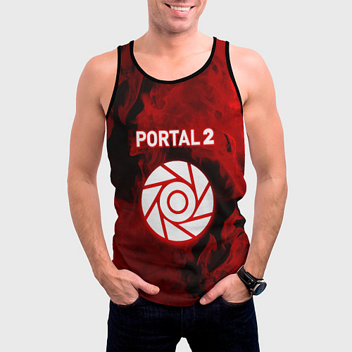 Мужская майка без рукавов Portal2 огненный стиль / 3D-Черный – фото 3