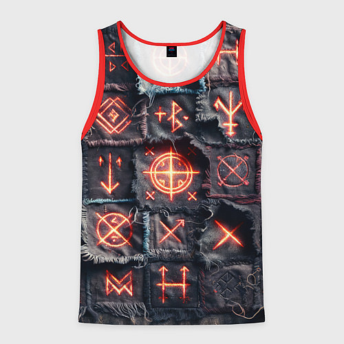 Мужская майка без рукавов Символы викингов на пэчворк джинсах / 3D-Красный – фото 1