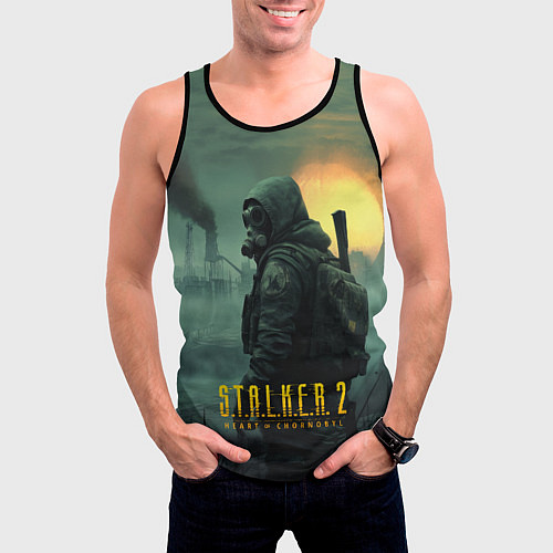 Мужская майка без рукавов Stalker город в тумане / 3D-Черный – фото 3