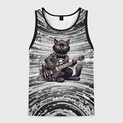 Мужская майка без рукавов Чёрный кот играет на гитаре - нейроарт