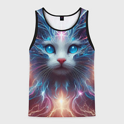 Майка-безрукавка мужская Fantastic blue-eyed neon kitten, цвет: 3D-черный