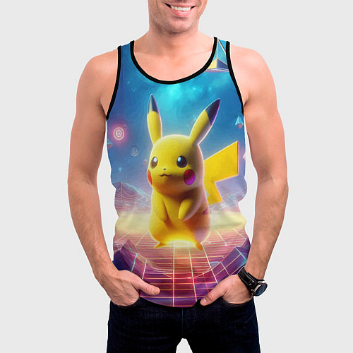 Мужская майка без рукавов Funny Pikachu - vaporwave / 3D-Черный – фото 3