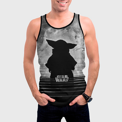 Мужская майка без рукавов Звездное небо - Беби Йода / 3D-Черный – фото 3