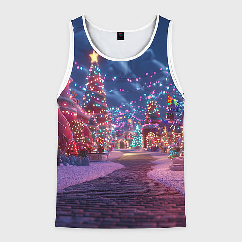 Мужская майка без рукавов Дорога в новый год / 3D-Белый – фото 1
