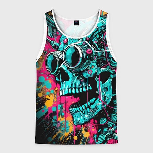 Мужская майка без рукавов Cyber skull sketch - color blots / 3D-Белый – фото 1