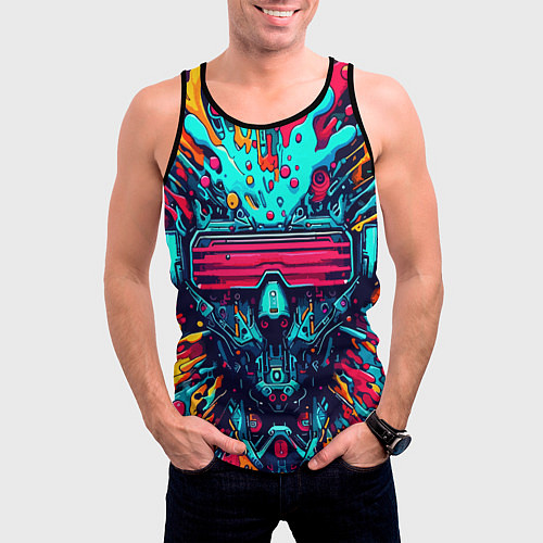 Мужская майка без рукавов Cyber dude with glasses - blots / 3D-Черный – фото 3