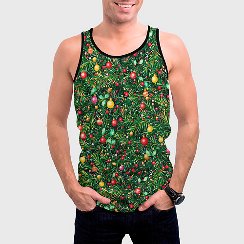 Мужская майка без рукавов Разноцветные шары на ёлке / 3D-Черный – фото 3