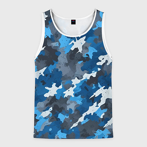 Мужская майка без рукавов Синий армейский камуфляж / 3D-Белый – фото 1