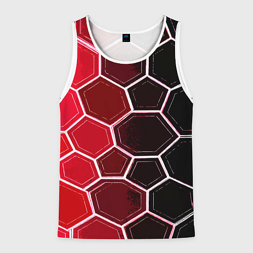 Мужская майка без рукавов Белые шестиугольники на чёрно-красном фоне / 3D-Белый – фото 1