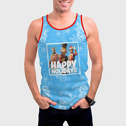 Майка-безрукавка мужская Happy Holidays - Fortnite Ginger Gunner и Щелкунчи, цвет: 3D-красный — фото 2