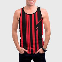 Майка-безрукавка мужская Толстые красные полосы на чёрном фоне, цвет: 3D-черный — фото 2