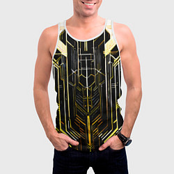 Майка-безрукавка мужская Gold lines on a black background, цвет: 3D-белый — фото 2