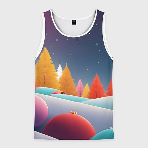 Мужская майка без рукавов Яркие новогодние елки / 3D-Белый – фото 1