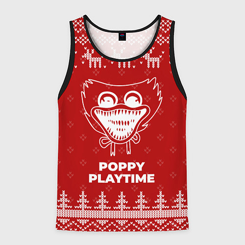Мужская майка без рукавов Новогодний Poppy Playtime с оленями / 3D-Черный – фото 1