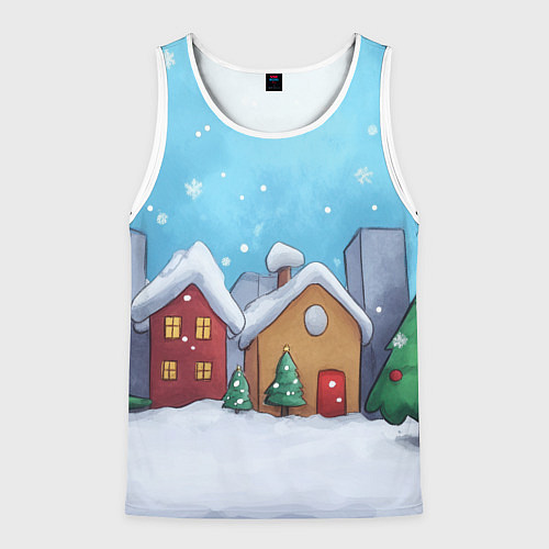 Мужская майка без рукавов Домики новогодние / 3D-Белый – фото 1