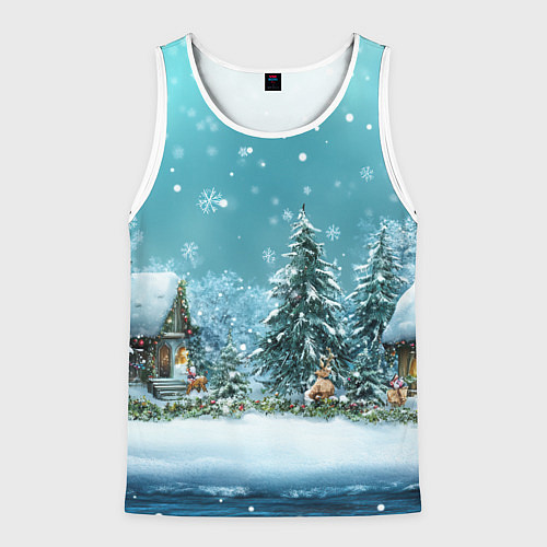Мужская майка без рукавов Новогодний снегопад / 3D-Белый – фото 1