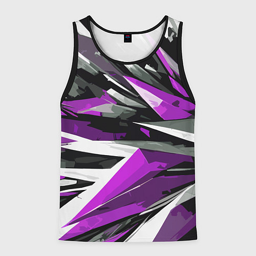 Мужская майка без рукавов Чёрно-фиолетово-белая абстракция / 3D-Черный – фото 1