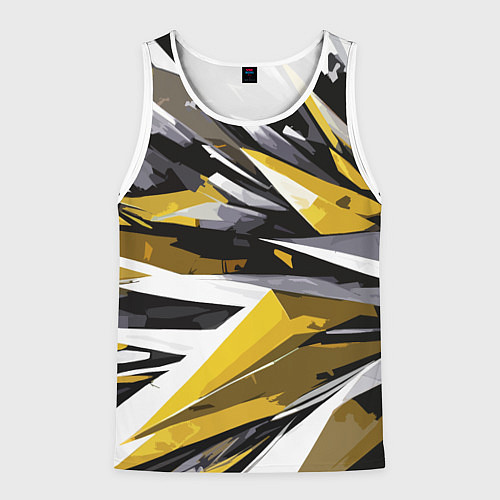 Мужская майка без рукавов Чёрно-жёлто-белая абстракция / 3D-Белый – фото 1