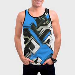 Майка-безрукавка мужская Сине-белый техно паттерн на чёрном фоне, цвет: 3D-черный — фото 2