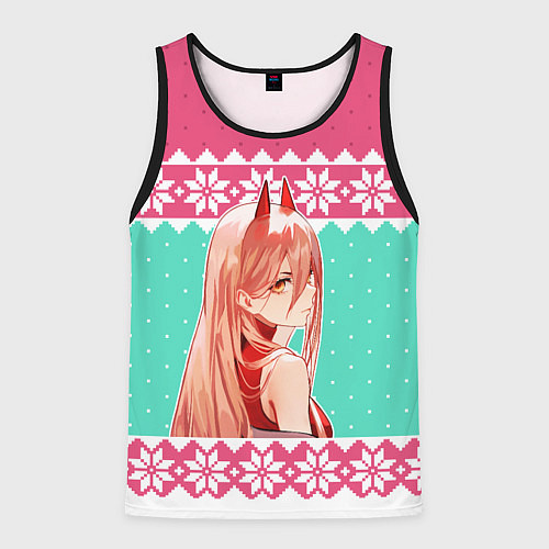 Мужская майка без рукавов Новогодний свитер Пауэр из Человек-бензопила / 3D-Черный – фото 1