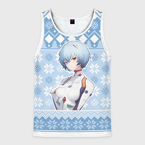 Мужская майка без рукавов Rei christmas sweater Evangelion / 3D-Белый – фото 1