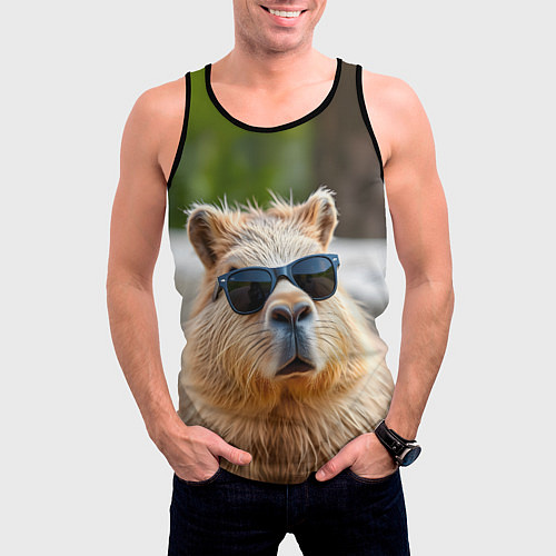 Мужская майка без рукавов Модная капибара в темных очках / 3D-Черный – фото 3