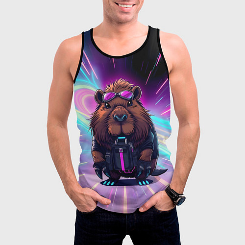 Мужская майка без рукавов Капибара нео / 3D-Черный – фото 3