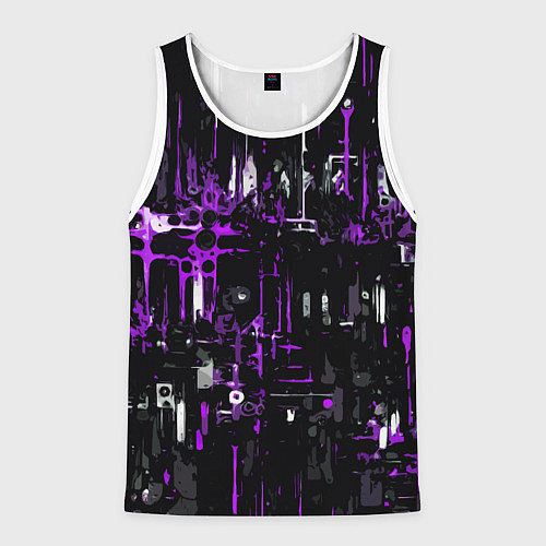 Мужская майка без рукавов Бело-фиолетовая тревожная абстракция на чёрном фон / 3D-Белый – фото 1
