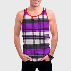 Майка-безрукавка мужская Фиолетово-белая ткань в клетку, цвет: 3D-красный — фото 2