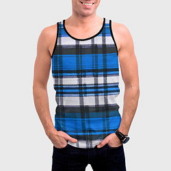Майка-безрукавка мужская Сине-белая ткань в клетку, цвет: 3D-черный — фото 2