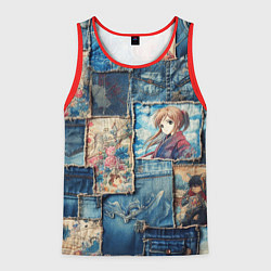 Майка-безрукавка мужская Аниме влюбленные на пэчворк, цвет: 3D-красный
