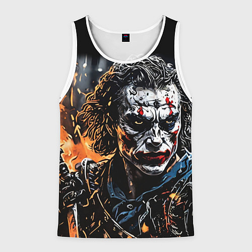 Мужская майка без рукавов Джокер на фоне огня / 3D-Белый – фото 1