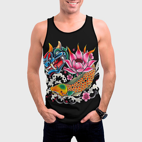 Мужская майка без рукавов Татуировка в японском стиле / 3D-Черный – фото 3