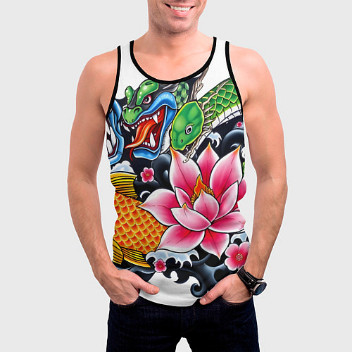 Мужская майка без рукавов Иредзуми на белом фоне / 3D-Черный – фото 3