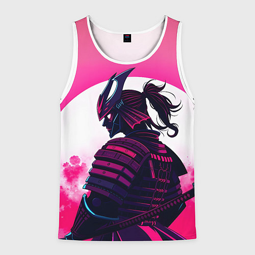 Мужская майка без рукавов Самурай на розовом фоне / 3D-Белый – фото 1