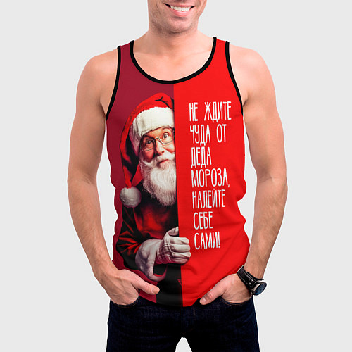 Мужская майка без рукавов Дед Мороз - не ждите чуда / 3D-Черный – фото 3