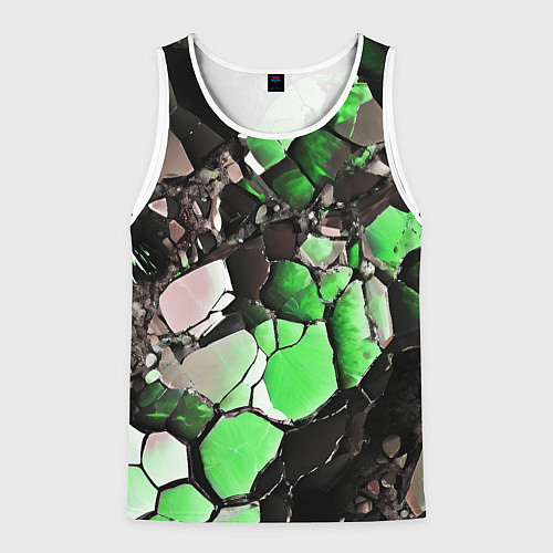 Мужская майка без рукавов Чёрно-зелёный камень / 3D-Белый – фото 1