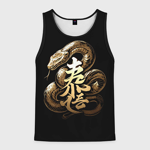 Мужская майка без рукавов Золотая змея вместе с иероглифом / 3D-Черный – фото 1