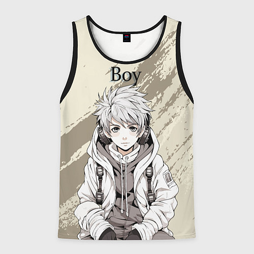 Мужская майка без рукавов Парень в толстовке / 3D-Черный – фото 1