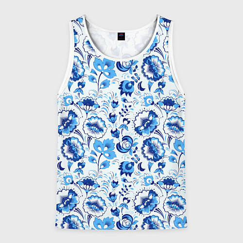 Мужская майка без рукавов Славянский стиль гжель / 3D-Белый – фото 1