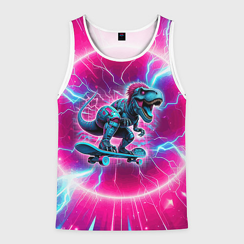 Мужская майка без рукавов Cyber tyrannosaurus is a cool skateboarder / 3D-Белый – фото 1