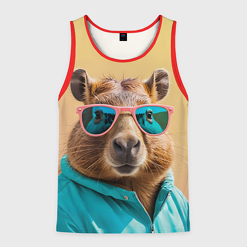 Мужская майка без рукавов Модная капибара в отпуске / 3D-Красный – фото 1