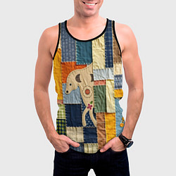 Майка-безрукавка мужская Пэчворк с собакой, цвет: 3D-черный — фото 2