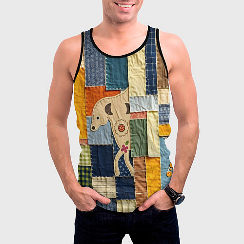 Мужская майка без рукавов Пэчворк с собакой / 3D-Черный – фото 3