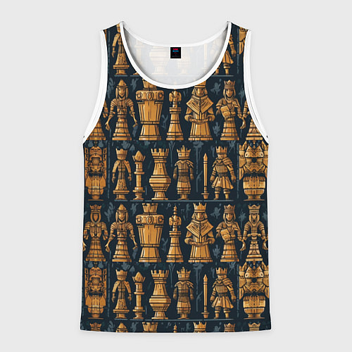 Мужская майка без рукавов Ладья ферзь пешка и другие шахматные фигуры / 3D-Белый – фото 1