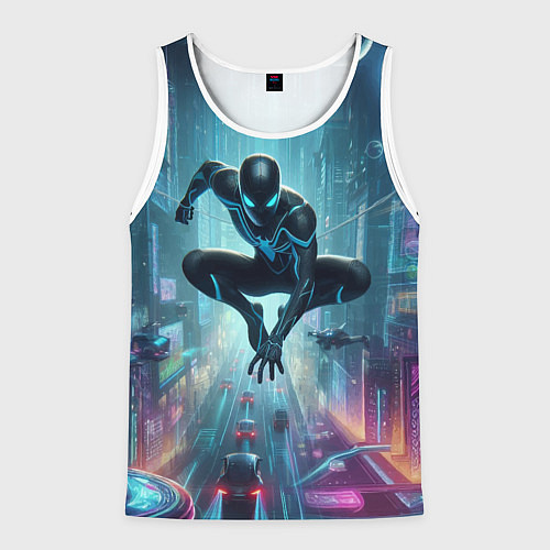 Мужская майка без рукавов Spider-man in the neon metropolis / 3D-Белый – фото 1