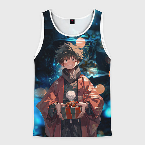 Мужская майка без рукавов Новогодний Мидория - Моя геройская академия / 3D-Белый – фото 1