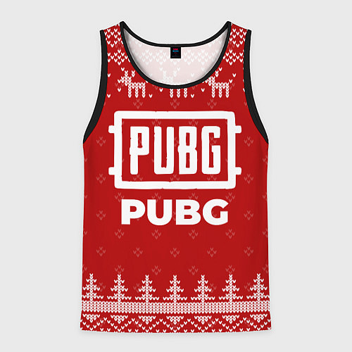 Мужская майка без рукавов Новогодний PUBG с оленями / 3D-Черный – фото 1